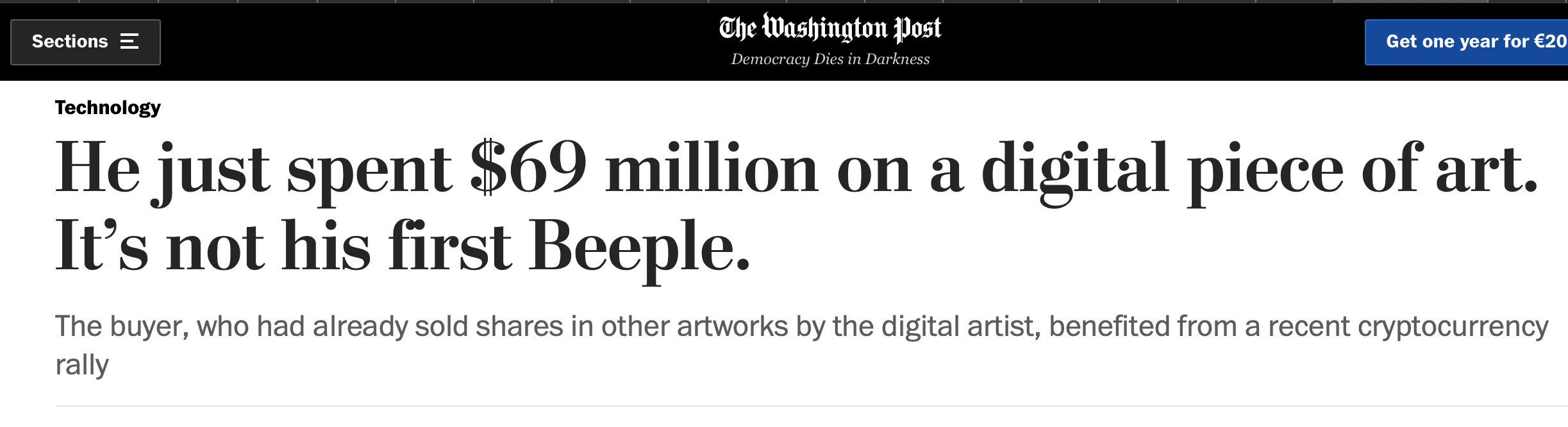 first beeple nft washington post